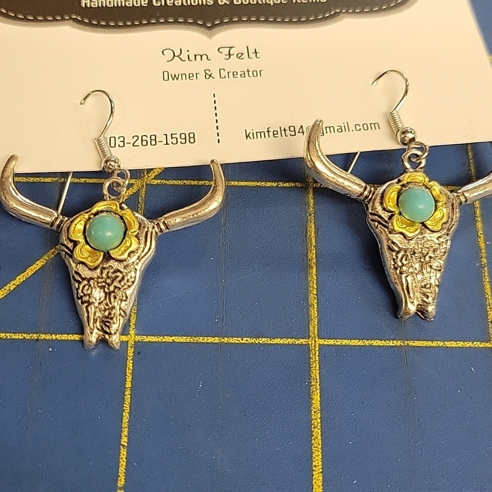 Silver Tone Turquoise Faux 1 1/4"  Earrings